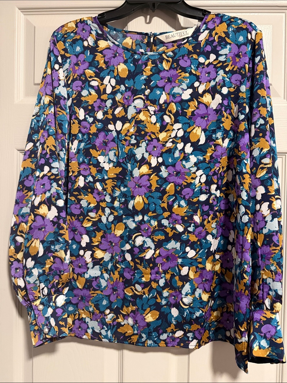 Beautiful Floral Blouse — Purple Teal Mustard